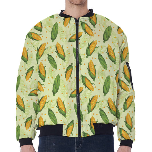 Corncob Pattern Print Zip Sleeve Bomber Jacket
