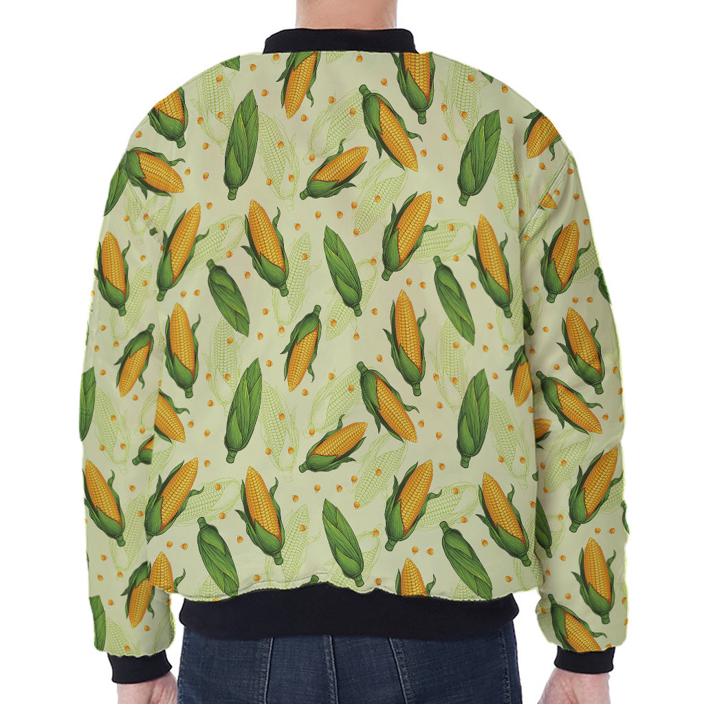 Corncob Pattern Print Zip Sleeve Bomber Jacket