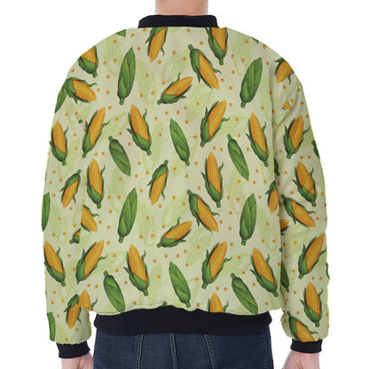 Corncob Pattern Print Zip Sleeve Bomber Jacket