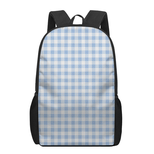 Cornflower Blue And White Gingham Print 17 Inch Backpack