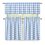Cornflower Blue And White Gingham Print 3 Piece Kitchen Curtains