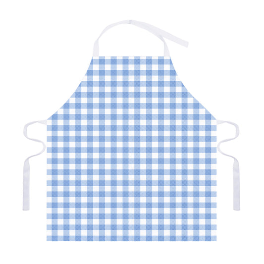 Cornflower Blue And White Gingham Print Adjustable Apron