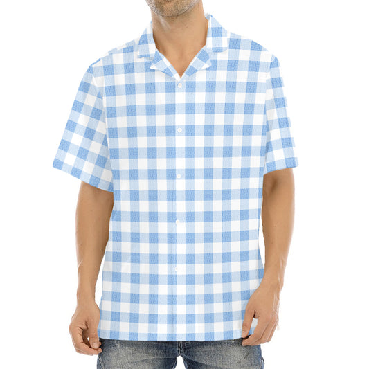 Cornflower Blue And White Gingham Print Aloha Shirt