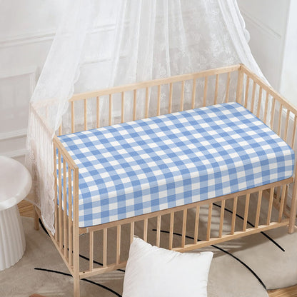 Cornflower Blue And White Gingham Print Baby Crib Sheet