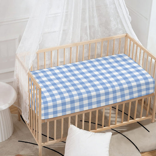 Cornflower Blue And White Gingham Print Baby Crib Sheet