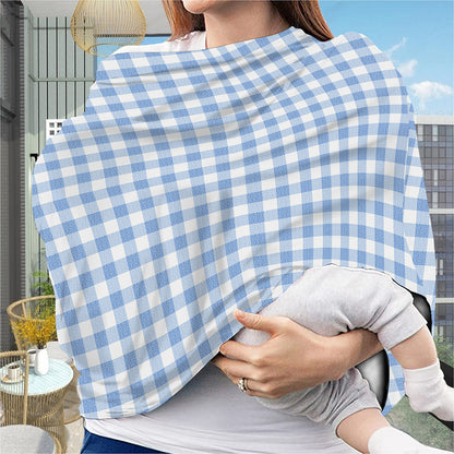 Cornflower Blue And White Gingham Print Baby Seat Cover