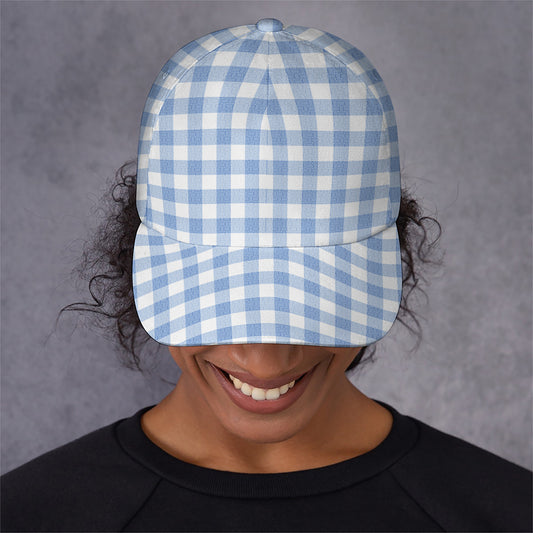 Cornflower Blue And White Gingham Print Baseball Cap