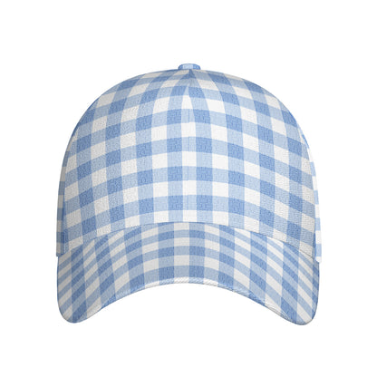 Cornflower Blue And White Gingham Print Baseball Cap