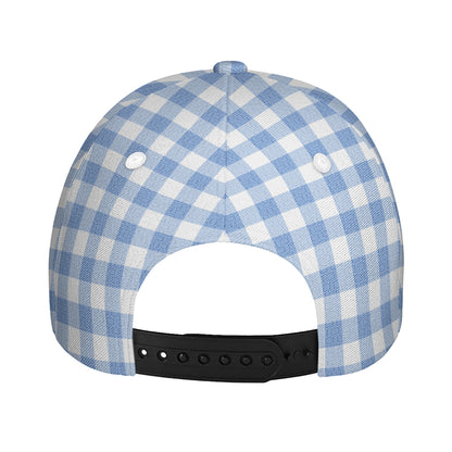 Cornflower Blue And White Gingham Print Baseball Cap