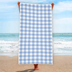 Cornflower Blue And White Gingham Print Beach Towel
