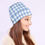 Cornflower Blue And White Gingham Print Beanie