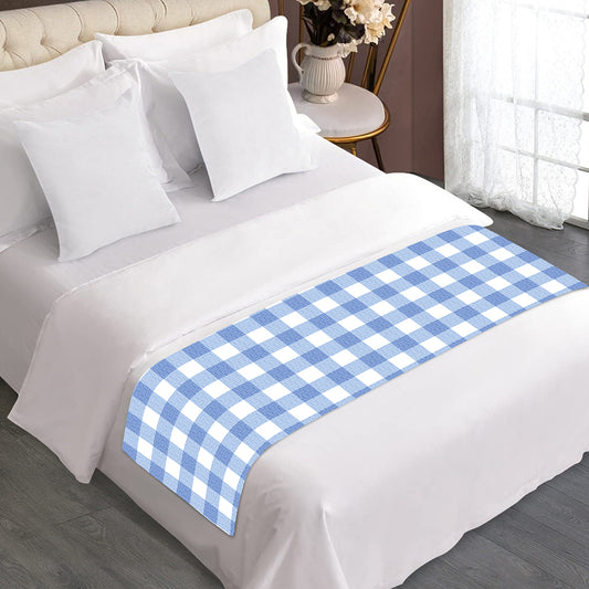 Cornflower Blue And White Gingham Print Bed Runner