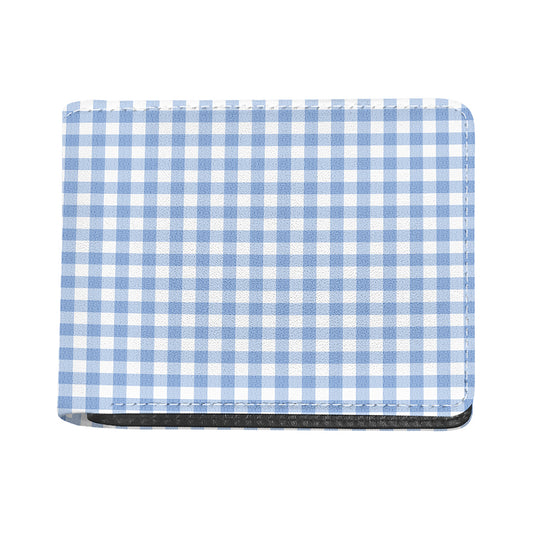 Cornflower Blue And White Gingham Print Bifold Wallet