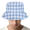 Cornflower Blue And White Gingham Print Bucket Hat