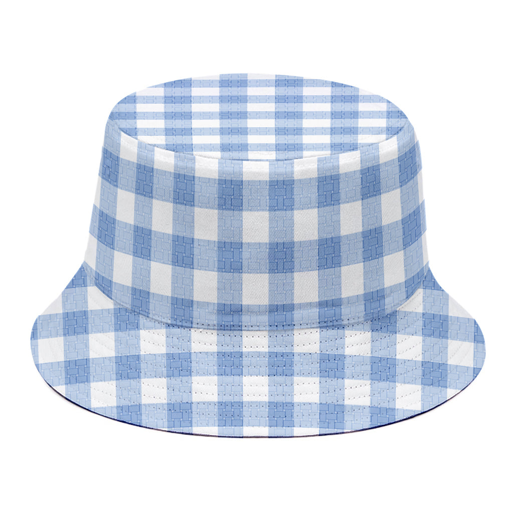 Cornflower Blue And White Gingham Print Bucket Hat