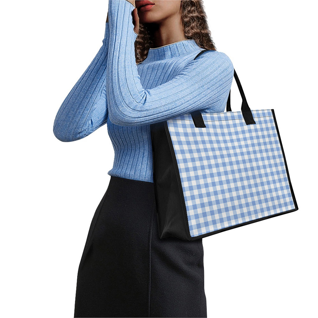 Cornflower Blue And White Gingham Print Canvas Tote Bag