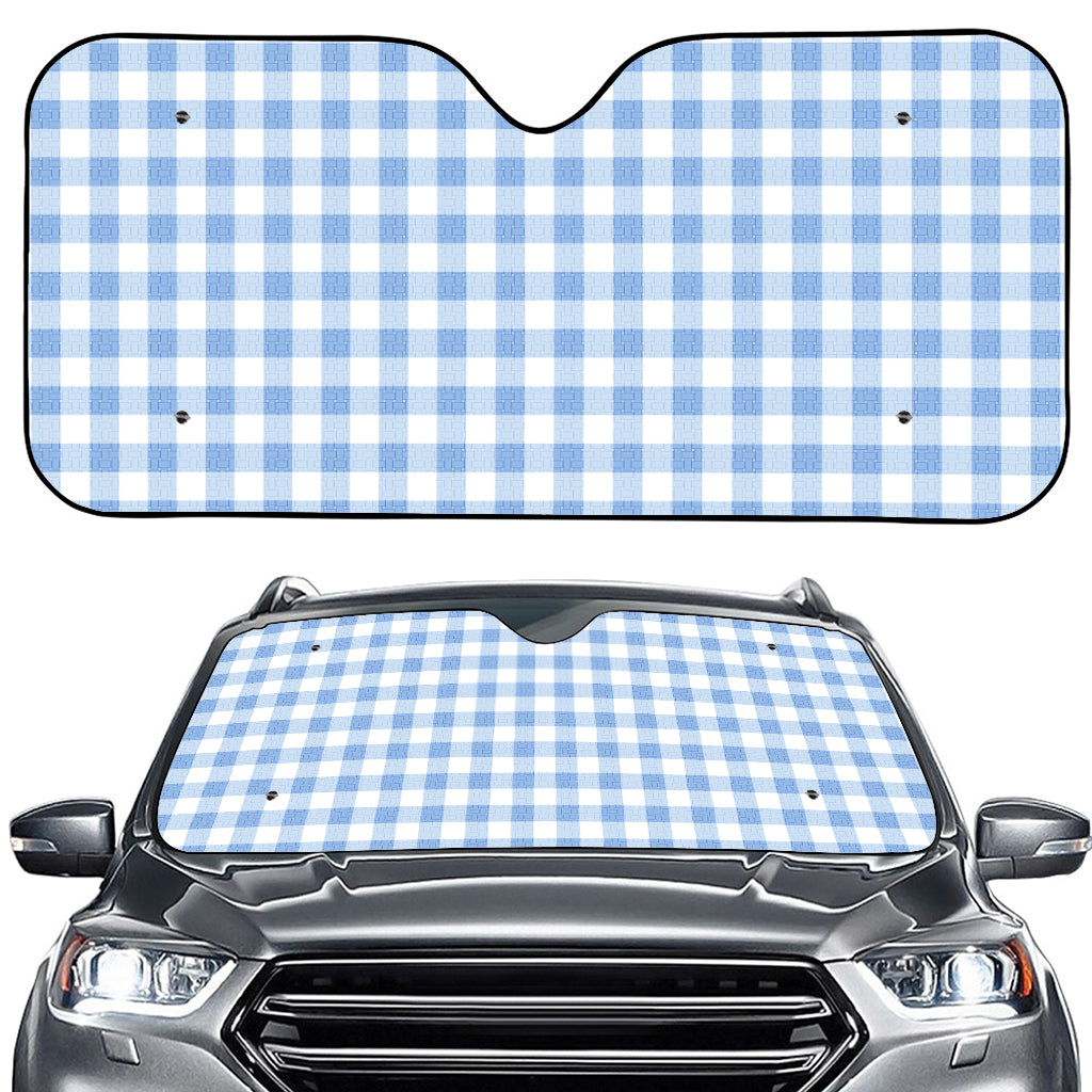 Cornflower Blue And White Gingham Print Car Windshield Sun Shade