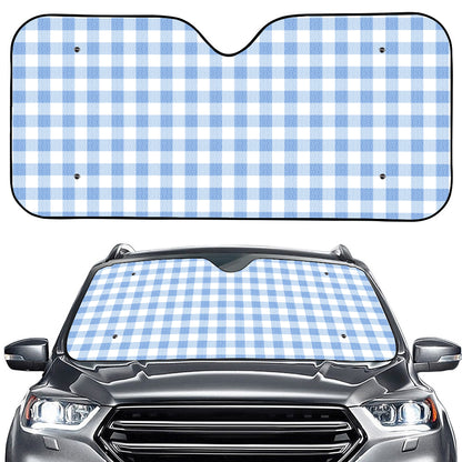 Cornflower Blue And White Gingham Print Car Windshield Sun Shade