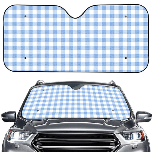 Cornflower Blue And White Gingham Print Car Windshield Sun Shade