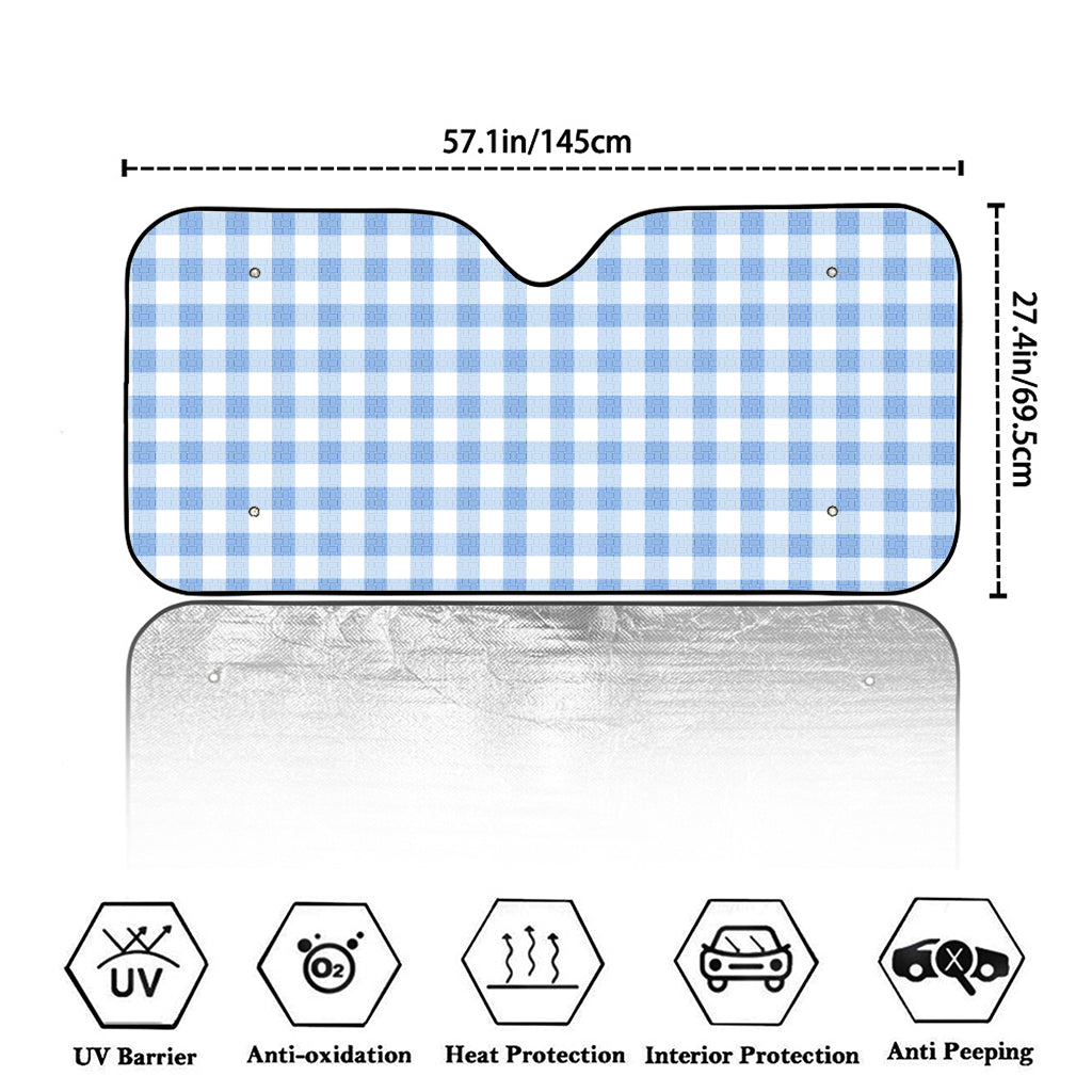 Cornflower Blue And White Gingham Print Car Windshield Sun Shade