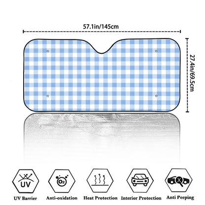 Cornflower Blue And White Gingham Print Car Windshield Sun Shade