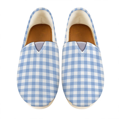 Cornflower Blue And White Gingham Print Casual Shoes