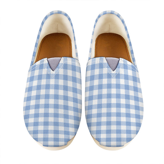 Cornflower Blue And White Gingham Print Casual Shoes