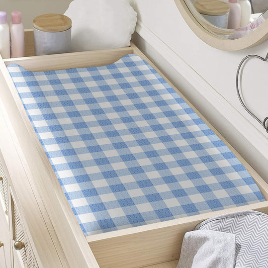 Cornflower Blue And White Gingham Print Changing Pad Cover