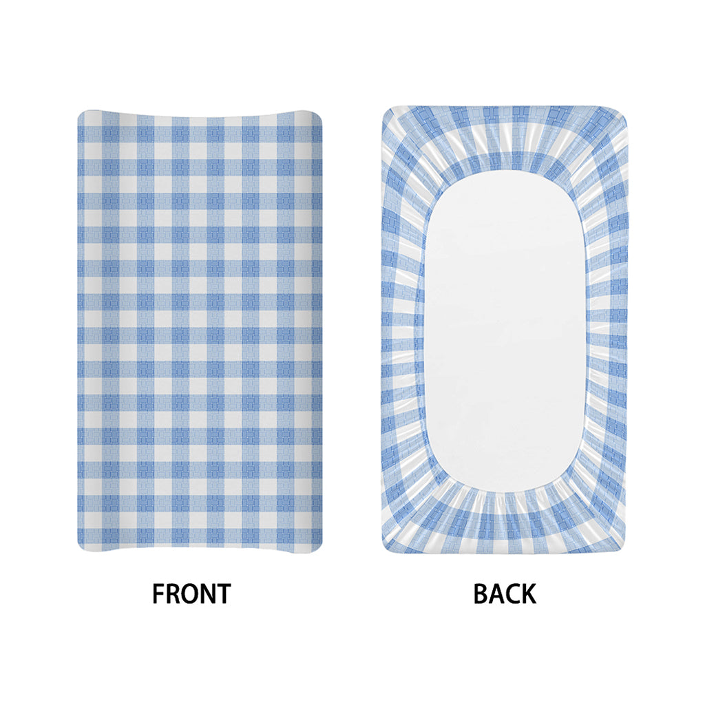 Cornflower Blue And White Gingham Print Changing Pad Cover