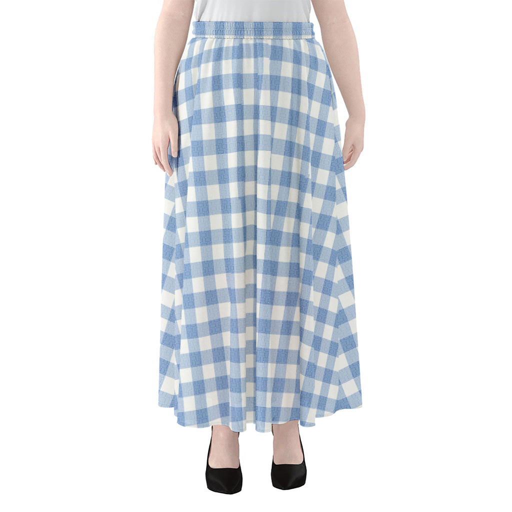 Cornflower Blue And White Gingham Print Chiffon Maxi Skirt