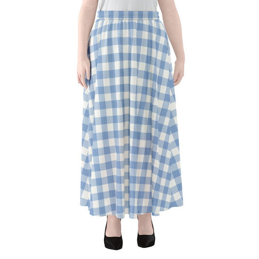 Cornflower Blue And White Gingham Print Chiffon Maxi Skirt