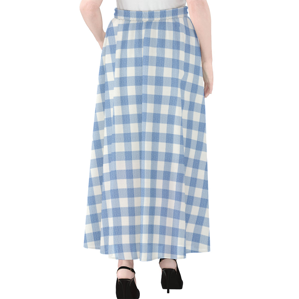 Cornflower Blue And White Gingham Print Chiffon Maxi Skirt