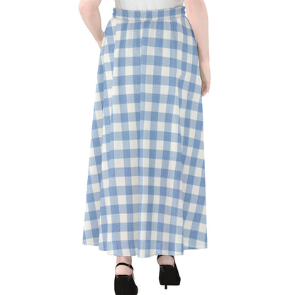 Cornflower Blue And White Gingham Print Chiffon Maxi Skirt