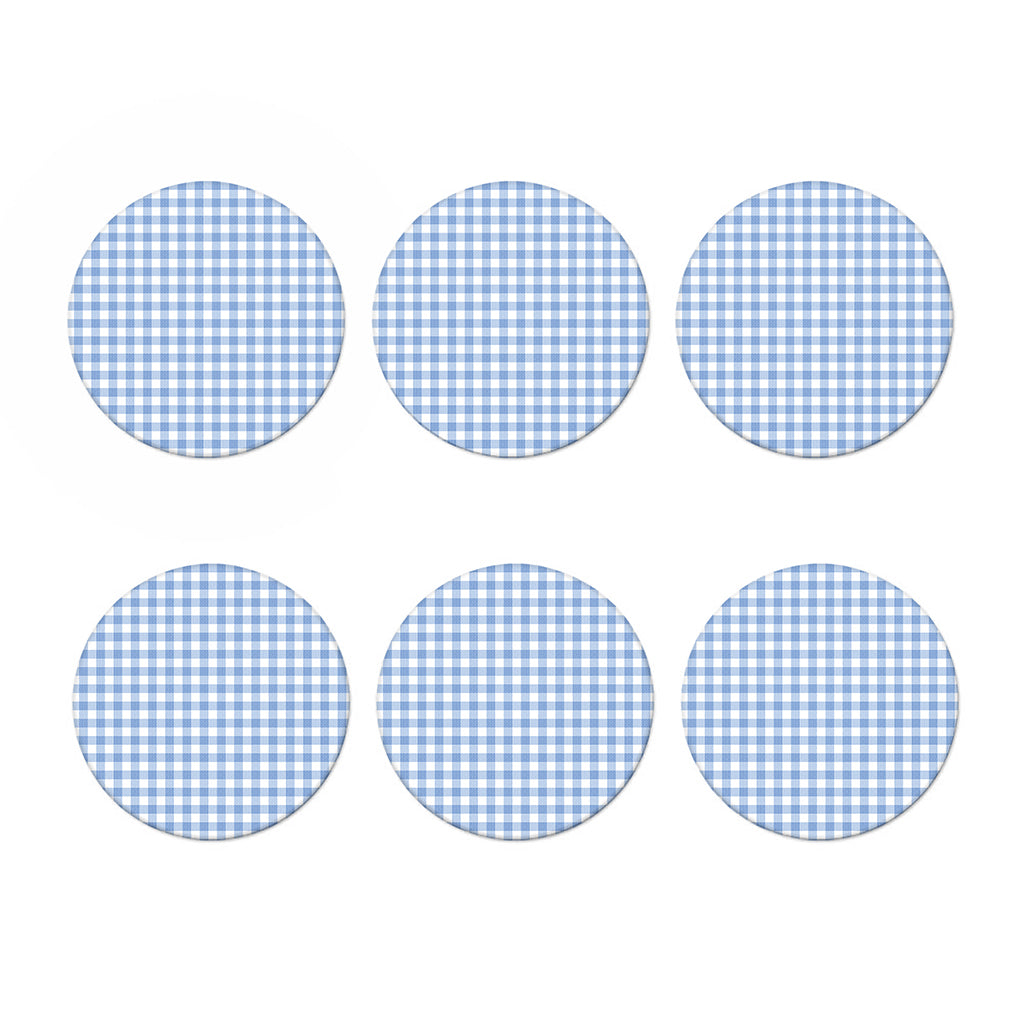 Cornflower Blue And White Gingham Print Coaster Set