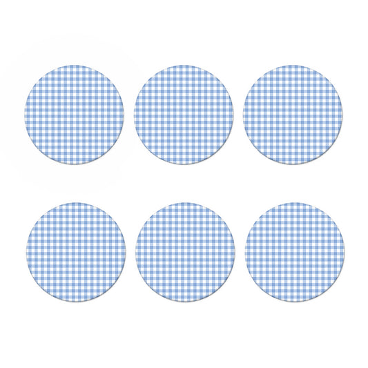 Cornflower Blue And White Gingham Print Coaster Set
