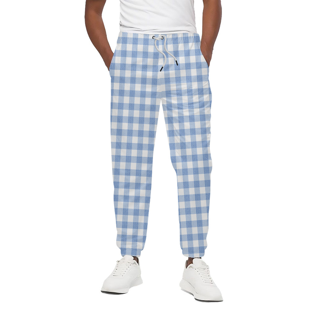 Cornflower Blue And White Gingham Print Cotton Pants