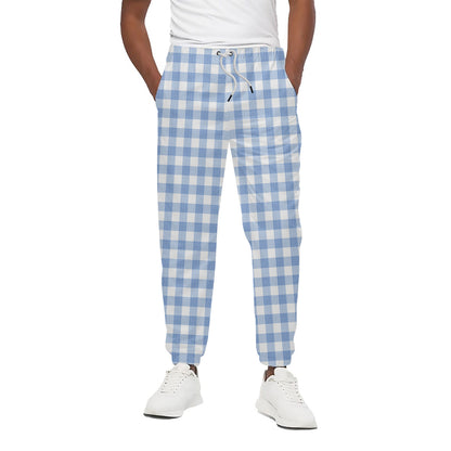 Cornflower Blue And White Gingham Print Cotton Pants