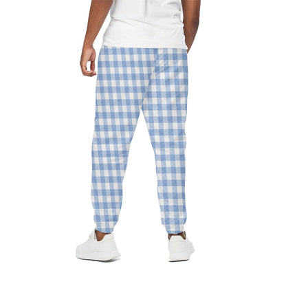 Cornflower Blue And White Gingham Print Cotton Pants