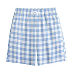 Cornflower Blue And White Gingham Print Cotton Shorts