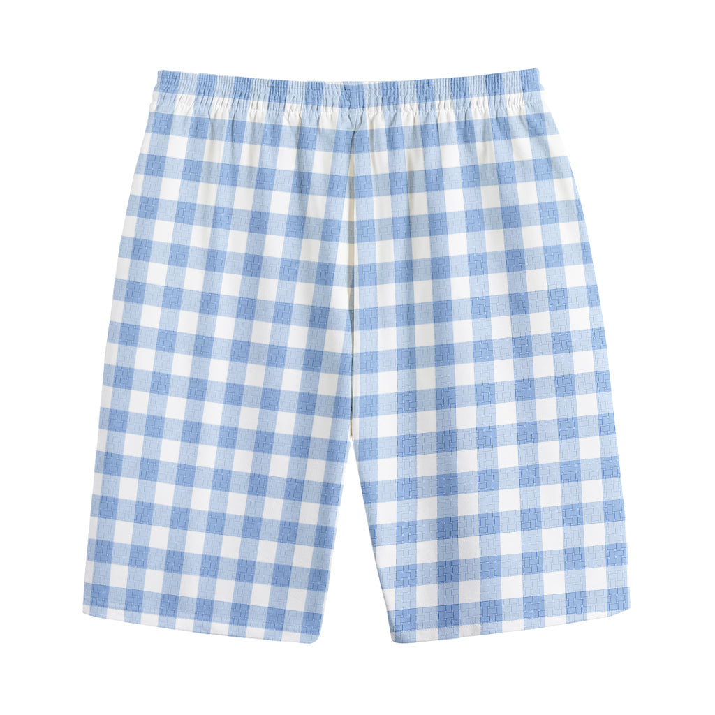 Cornflower Blue And White Gingham Print Cotton Shorts