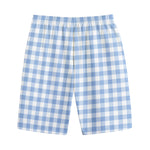 Cornflower Blue And White Gingham Print Cotton Shorts