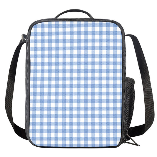 Cornflower Blue And White Gingham Print Crossbody Lunch Bag