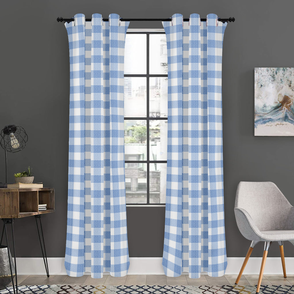 Cornflower Blue And White Gingham Print Curtain