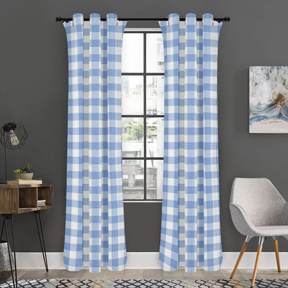 Cornflower Blue And White Gingham Print Curtain
