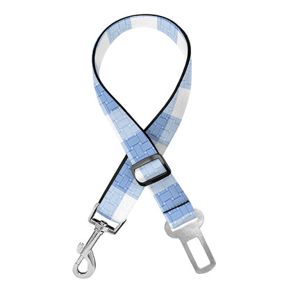 Cornflower Blue And White Gingham Print Dog Seat Belt