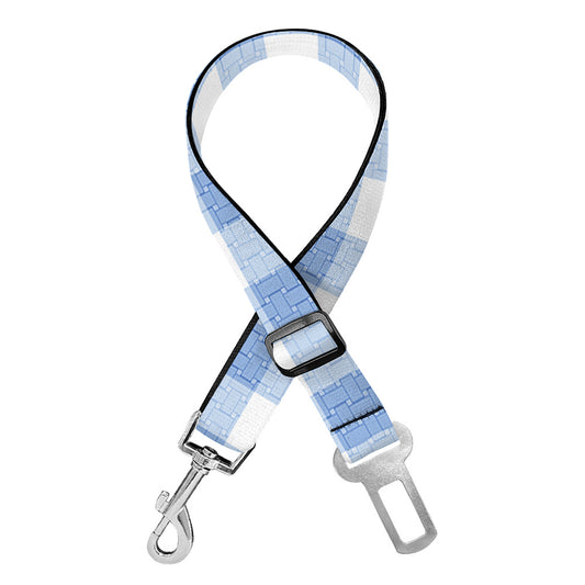 Cornflower Blue And White Gingham Print Dog Seat Belt