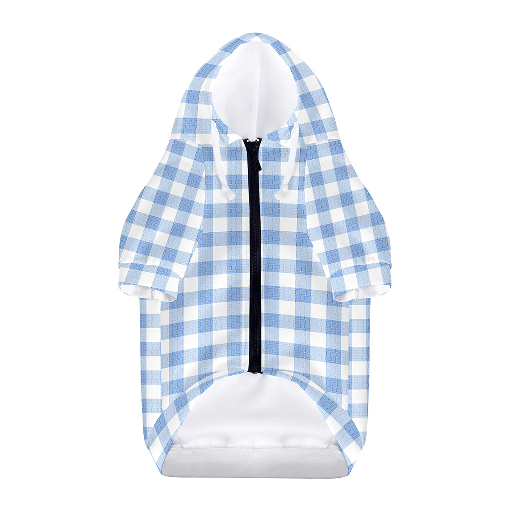 Cornflower Blue And White Gingham Print Dog Zip Up Hoodie