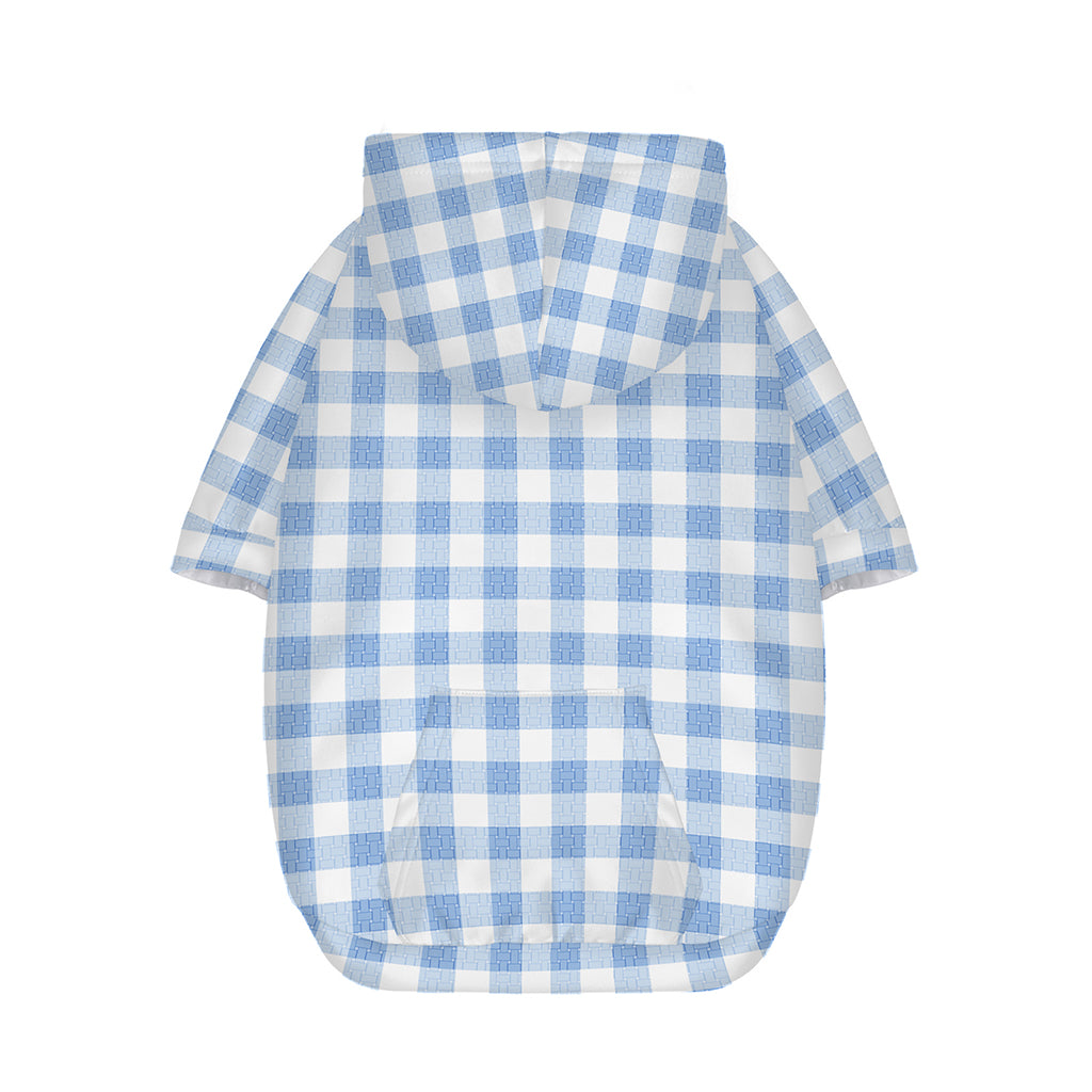 Cornflower Blue And White Gingham Print Dog Zip Up Hoodie