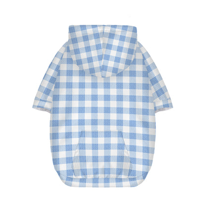 Cornflower Blue And White Gingham Print Dog Zip Up Hoodie