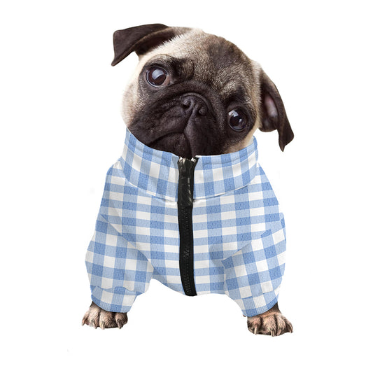 Cornflower Blue And White Gingham Print Dog Zip Up Jacket